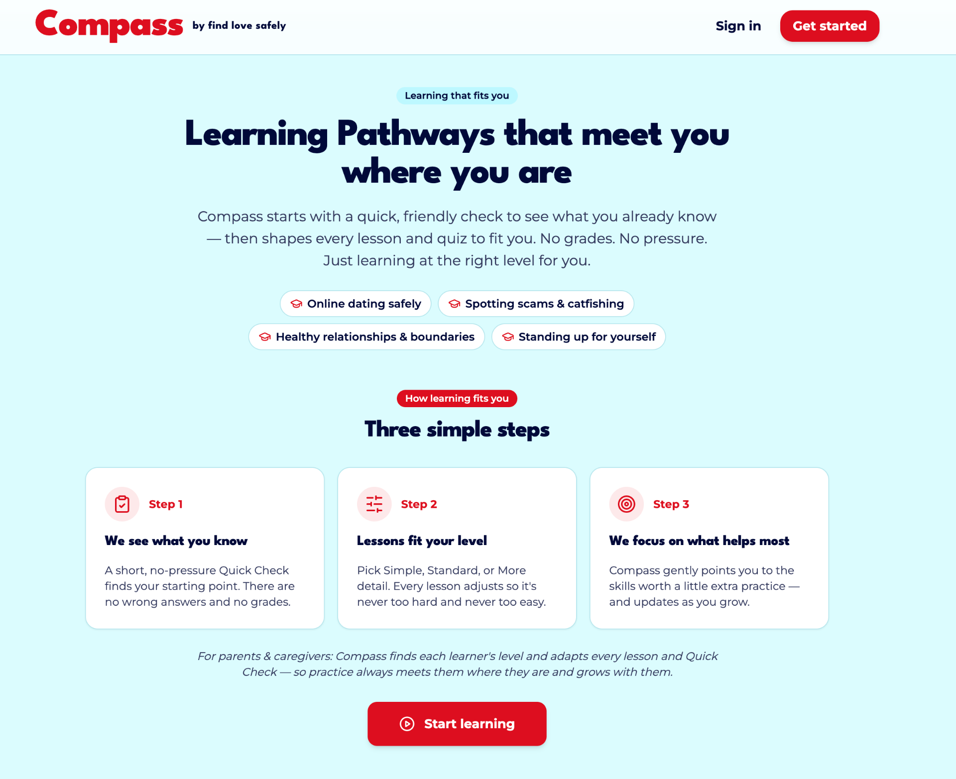 Compass custom learning app interface